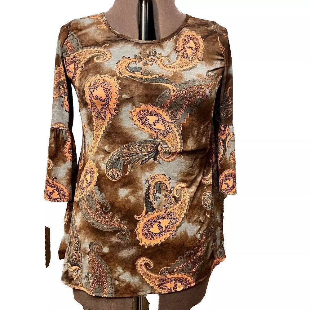 Unbranded. Size Small. Pullover Stretch Tunic. Paisley Brown Aqua Coral. B66